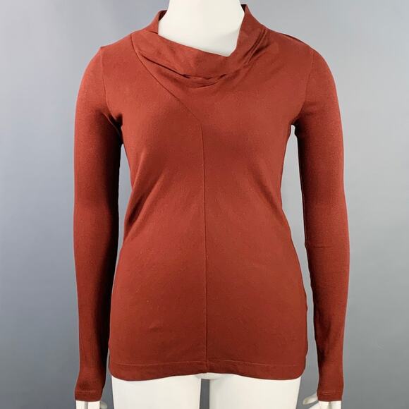 BRUNELLO CUCINELLI Size L Red Burgundy Cotton Blend Ribbed Cowl Neck Pullover - Picture 1 of 5